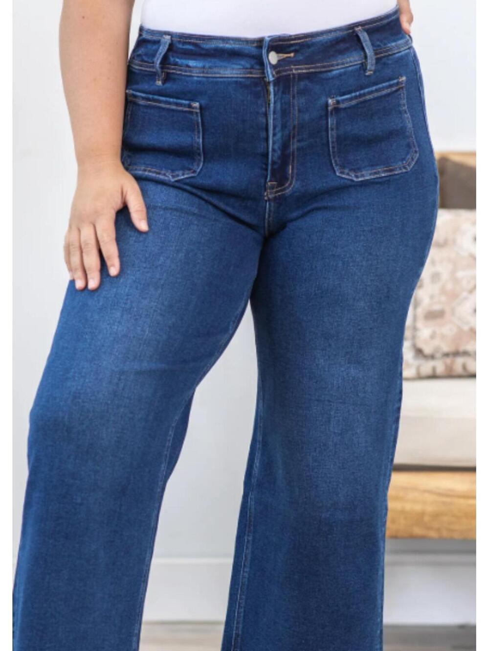 Arula Mica Denim Wide- Leg Front Patch Pocket Jeans, Women's Size 16, NWOT